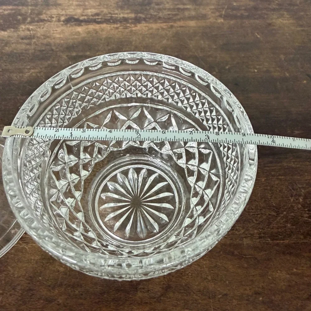 VTG Pressed Glass Covered Candy Dish Diamond Pattern‎ Pedestal Jar Cottagecore